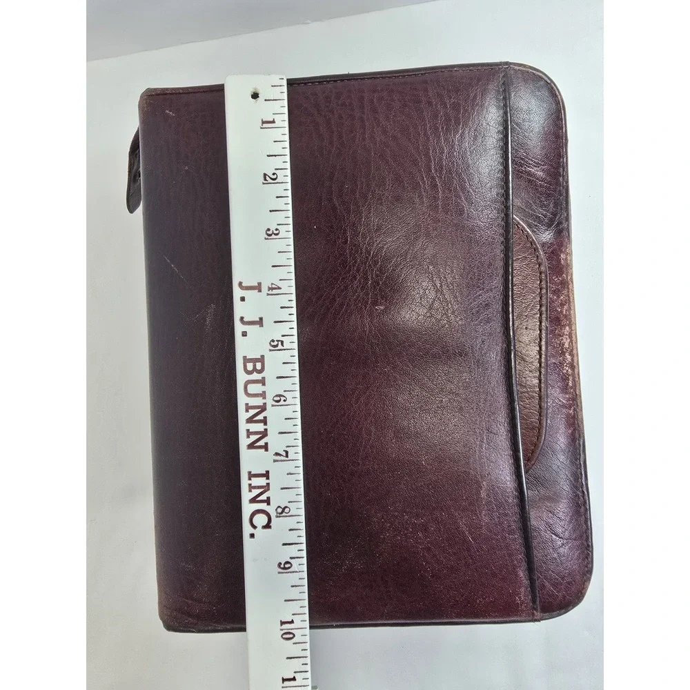 Vintage Franklin Covey Full Grain Leather Planner Binder Burgundy Zip Handle USA